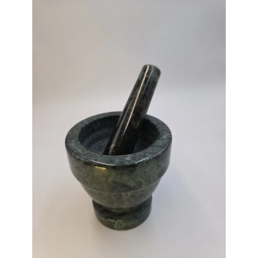 Green Marble Mortar and Pestle 4in Bowl Herb Spice‎ Grinder Stone Kitchen Decor
